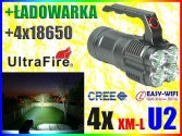 LATARKA LED CREE 4x XM-L U2 4x18650 +ŁADOWARKA 